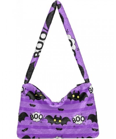 Halloween Women Boho Handbag Bat Boo Cool Purple Underarm Bag Tote Bag Shoulder Bag Crossbody Bag Fluffy Cell Phone Purse Lad...