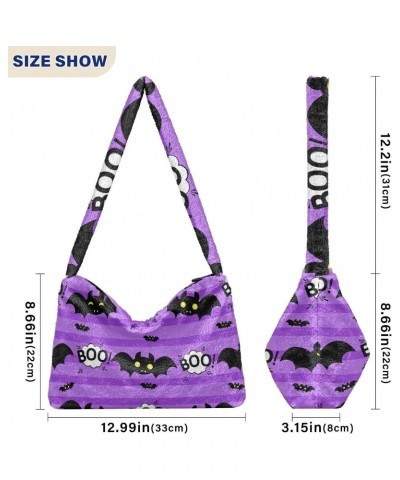 Halloween Women Boho Handbag Bat Boo Cool Purple Underarm Bag Tote Bag Shoulder Bag Crossbody Bag Fluffy Cell Phone Purse Lad...