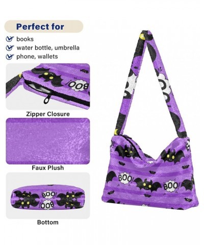 Halloween Women Boho Handbag Bat Boo Cool Purple Underarm Bag Tote Bag Shoulder Bag Crossbody Bag Fluffy Cell Phone Purse Lad...