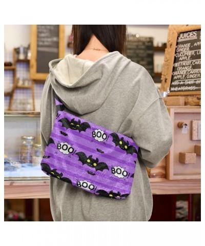 Halloween Women Boho Handbag Bat Boo Cool Purple Underarm Bag Tote Bag Shoulder Bag Crossbody Bag Fluffy Cell Phone Purse Lad...