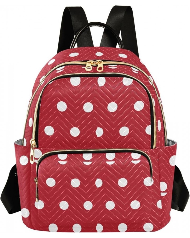 White Polka Dots on Red Women Backpack Purse Shoulder Bag Color Small $16.17 Backpacks