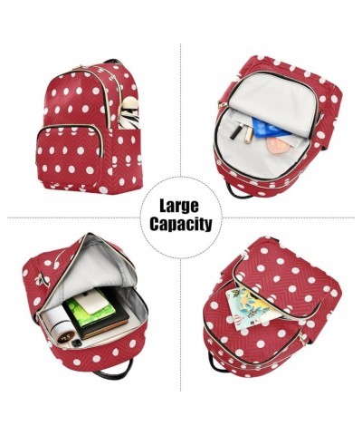 White Polka Dots on Red Women Backpack Purse Shoulder Bag Color Small $16.17 Backpacks