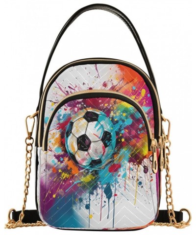 Quilted Crossbody Bags for Women,Soccer Ball with Colorful Splashes02 Women's Crossbody Handbags Small Travel Purses Phone Ba...