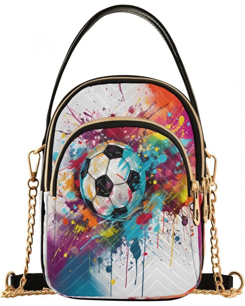 Quilted Crossbody Bags for Women,Soccer Ball with Colorful Splashes02 Women's Crossbody Handbags Small Travel Purses Phone Ba...