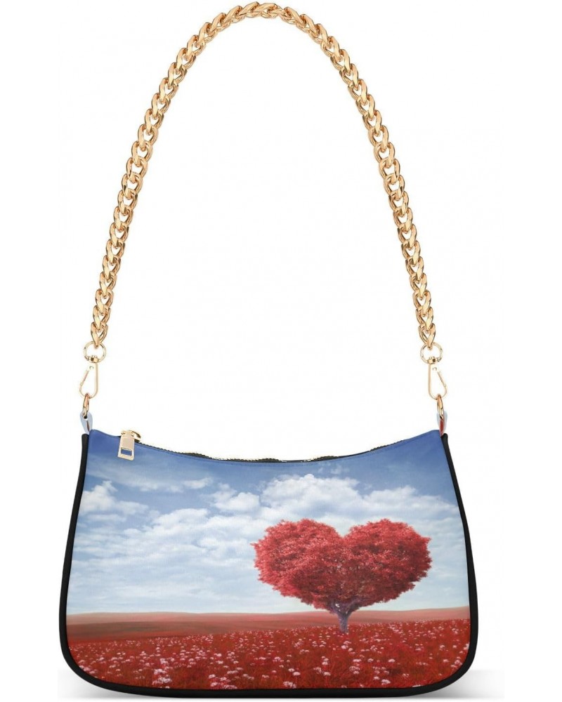 Tree Heart Valentines Day Womens Shoulder Bag for Women, Girls Hobo Tote Handbag Gold Chain Crossbody Bag with Zipper Clutch ...