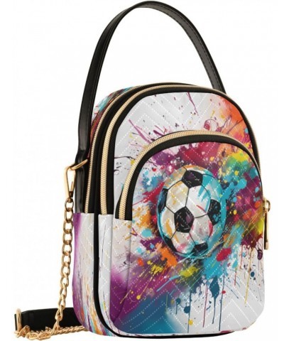 Quilted Crossbody Bags for Women,Soccer Ball with Colorful Splashes02 Women's Crossbody Handbags Small Travel Purses Phone Ba...