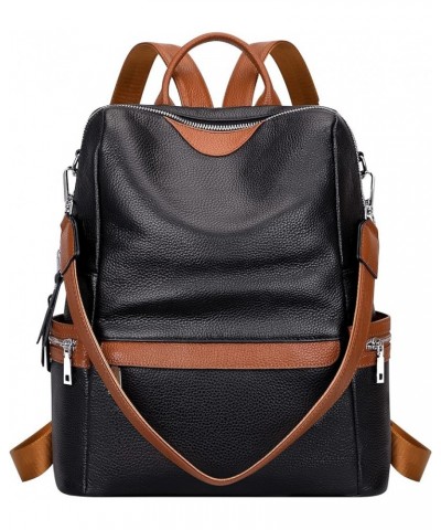 Leather Backpack for Women Elegant Genuine Backpack Purse Ladies Leather Shoulderbag Black/Brown $42.41 Backpacks