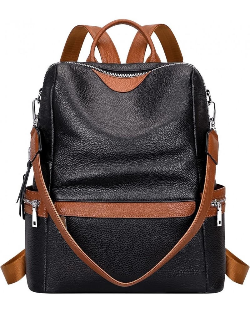 Leather Backpack for Women Elegant Genuine Backpack Purse Ladies Leather Shoulderbag Black/Brown $42.41 Backpacks