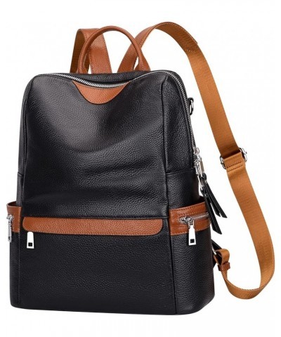 Leather Backpack for Women Elegant Genuine Backpack Purse Ladies Leather Shoulderbag Black/Brown $42.41 Backpacks