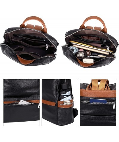 Leather Backpack for Women Elegant Genuine Backpack Purse Ladies Leather Shoulderbag Black/Brown $42.41 Backpacks