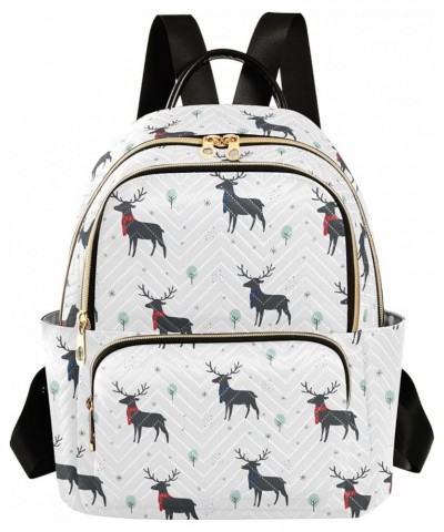 Deer with Snowflakes Backpack for Women Lightweight Casual Daily Quilted Travel Backpack 11.4×6.1×14.1 in Small $17.50 Backpacks