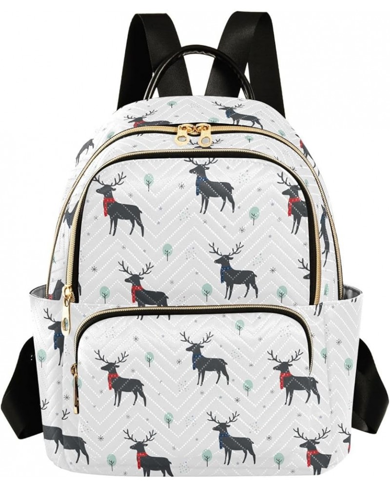 Deer with Snowflakes Backpack for Women Lightweight Casual Daily Quilted Travel Backpack 11.4×6.1×14.1 in Small $17.50 Backpacks