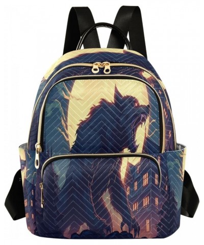 Wolf Moon House Women Backpack Purse Ladies Fashion Shoulder Bag Daypack Travel Bag 10L Small $15.75 Backpacks