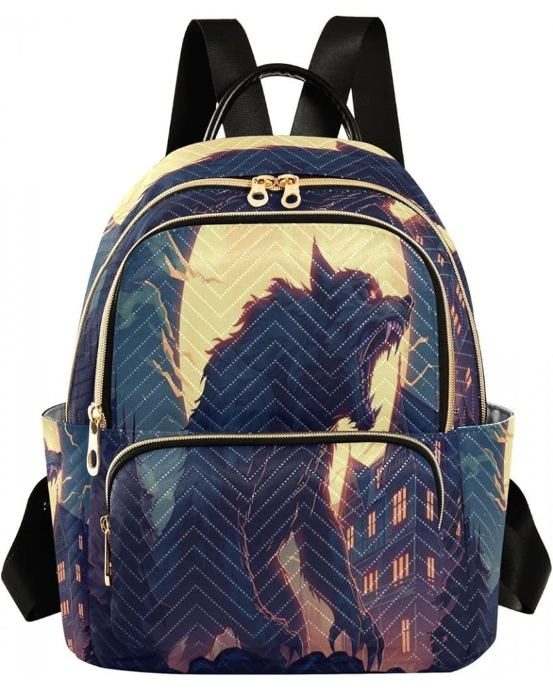 Wolf Moon House Women Backpack Purse Ladies Fashion Shoulder Bag Daypack Travel Bag 10L Small $15.75 Backpacks