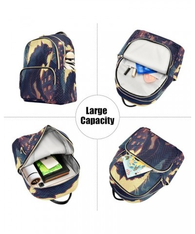 Wolf Moon House Women Backpack Purse Ladies Fashion Shoulder Bag Daypack Travel Bag 10L Small $15.75 Backpacks