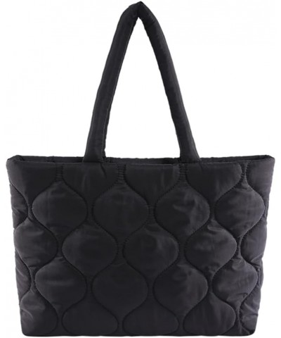 Womens Puffy Tote Bag Large Capacity Quilted Shoulder Handbag with Zipper Padded Down Cotton Everything Utility Bags Black $3...