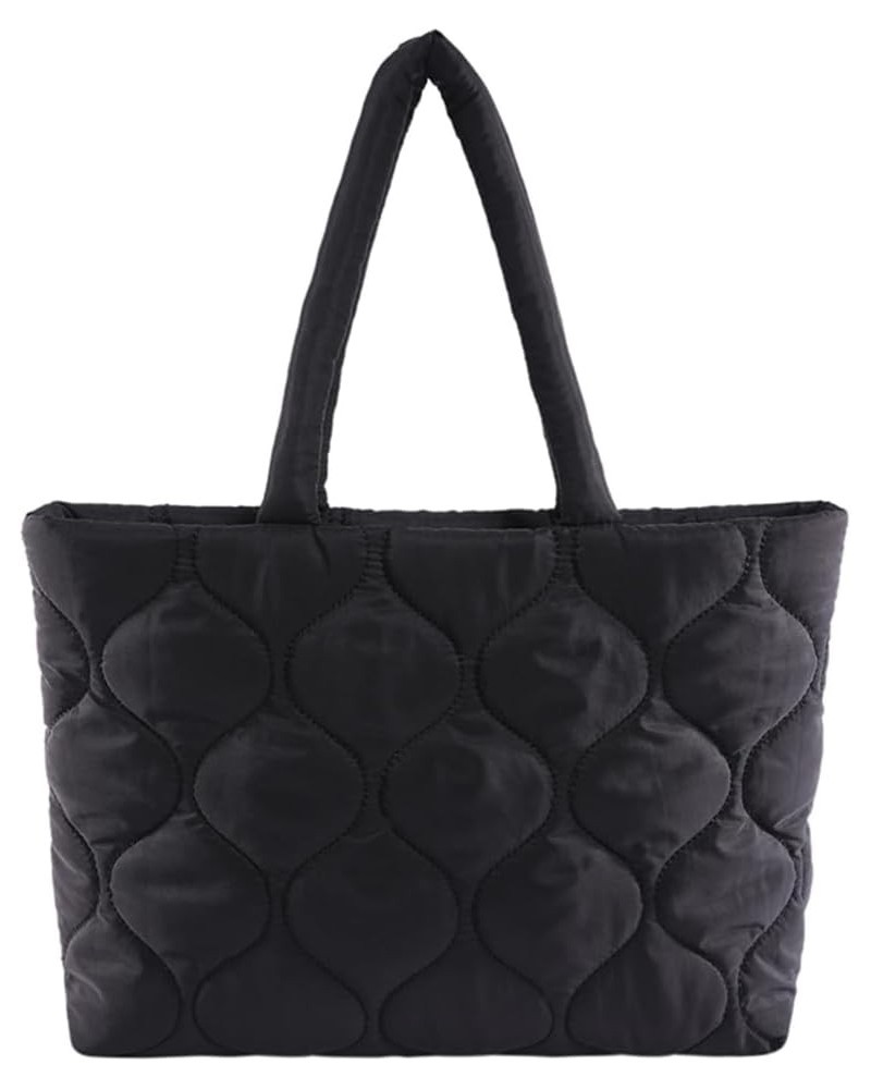 Womens Puffy Tote Bag Large Capacity Quilted Shoulder Handbag with Zipper Padded Down Cotton Everything Utility Bags Black $3...