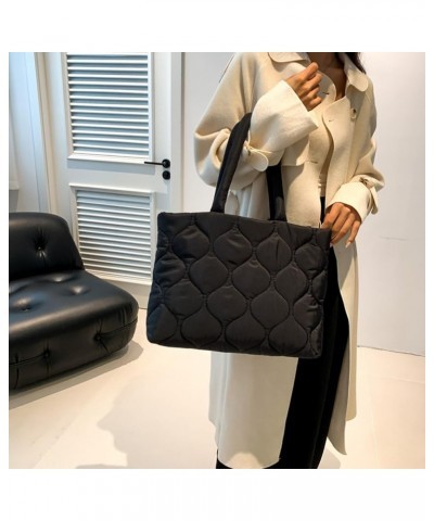 Womens Puffy Tote Bag Large Capacity Quilted Shoulder Handbag with Zipper Padded Down Cotton Everything Utility Bags Black $3...