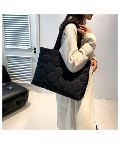 Womens Puffy Tote Bag Large Capacity Quilted Shoulder Handbag with Zipper Padded Down Cotton Everything Utility Bags Black $3...