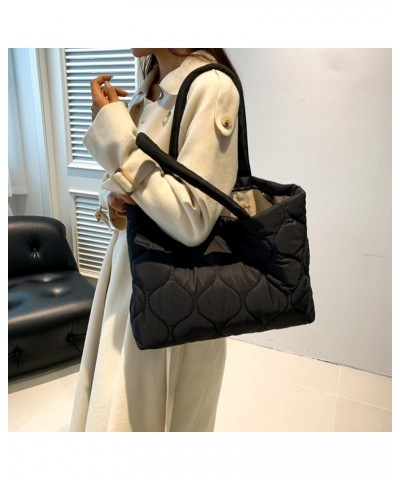 Womens Puffy Tote Bag Large Capacity Quilted Shoulder Handbag with Zipper Padded Down Cotton Everything Utility Bags Black $3...