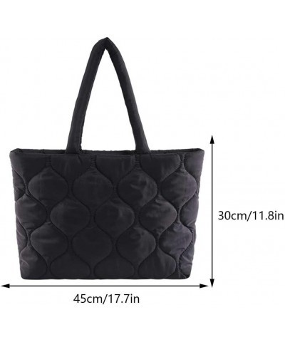 Womens Puffy Tote Bag Large Capacity Quilted Shoulder Handbag with Zipper Padded Down Cotton Everything Utility Bags Black $3...