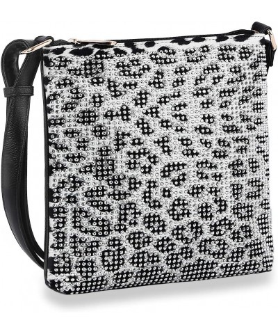 Rhinestone Bling Crossbody Messenger Bag Evening Party Purse Multi Desgin White Leopard-4852 $23.50 Crossbody Bags