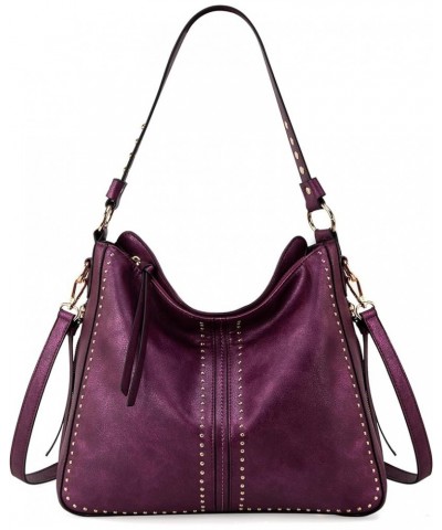 Hobo Handbag for Women Large Purses and Handbags with Studs and Crossbody Strap Metalic Purple $12.69 Hobo Bags