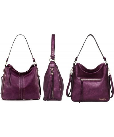 Hobo Handbag for Women Large Purses and Handbags with Studs and Crossbody Strap Metalic Purple $12.69 Hobo Bags