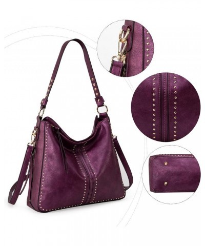 Hobo Handbag for Women Large Purses and Handbags with Studs and Crossbody Strap Metalic Purple $12.69 Hobo Bags