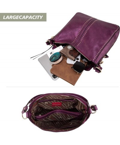 Hobo Handbag for Women Large Purses and Handbags with Studs and Crossbody Strap Metalic Purple $12.69 Hobo Bags