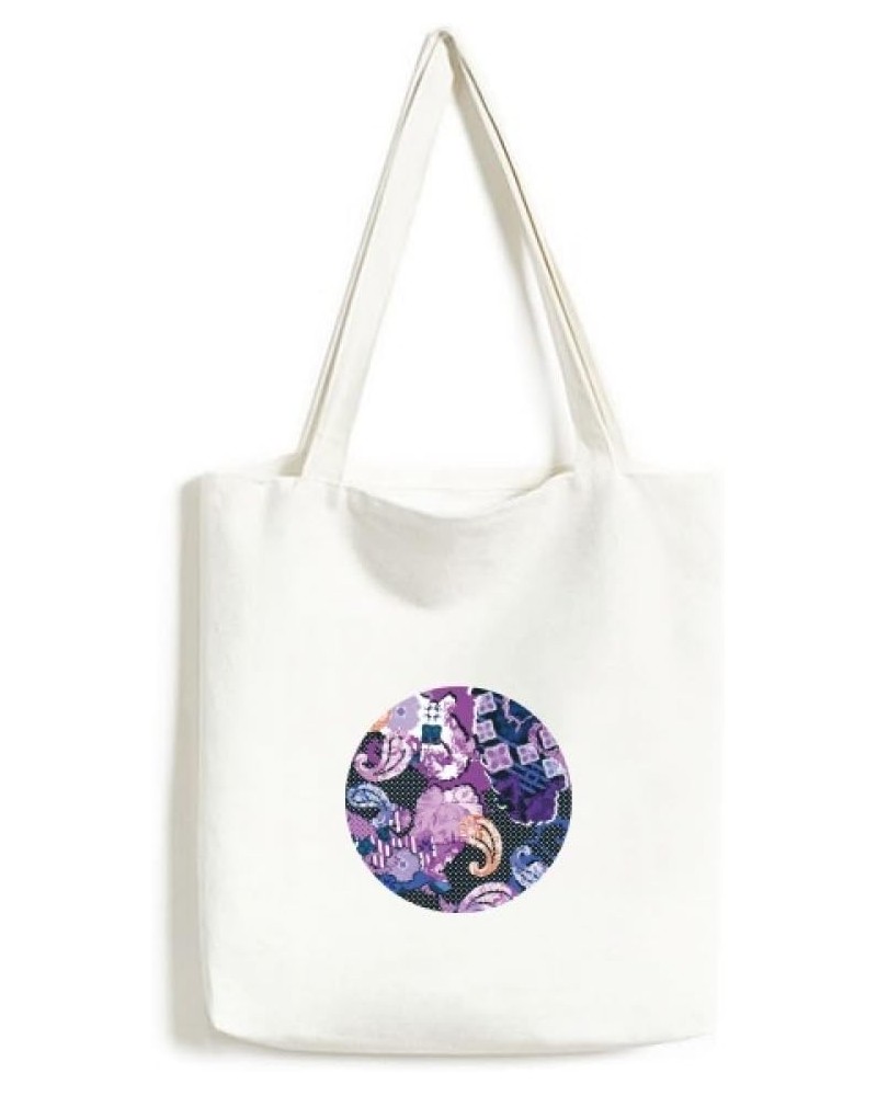 Purple Flower Point Line Pattern Tote Canvas Bag Shopping Satchel Casual Handbag $13.95 Totes