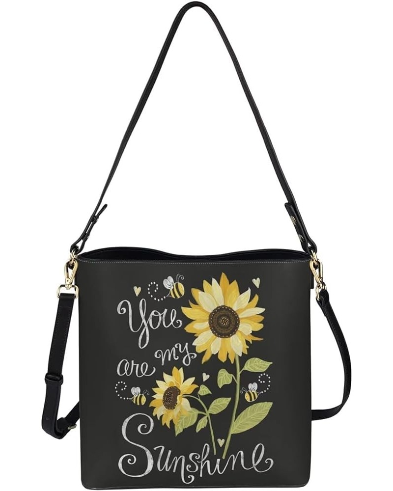 Handbags for Women Large Capacity Hobo Bags Leather Bucket Top-handle Purse Your Are My Sunshine Sunflower $17.86 Shoulder Bags