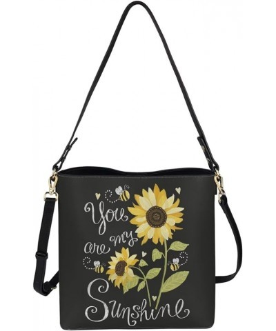 Handbags for Women Large Capacity Hobo Bags Leather Bucket Top-handle Purse Your Are My Sunshine Sunflower $17.86 Shoulder Bags