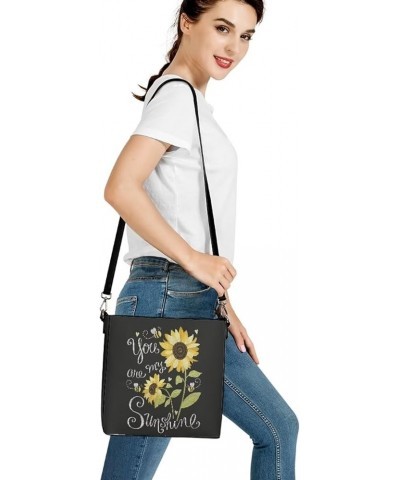 Handbags for Women Large Capacity Hobo Bags Leather Bucket Top-handle Purse Your Are My Sunshine Sunflower $17.86 Shoulder Bags