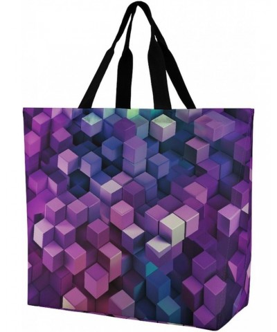 Shoulder Bag Casual Work Bag for Women Abstract Color Cubes Purple Large Capacity Bags for Shopping,Travel Beach Gym $9.22 Totes