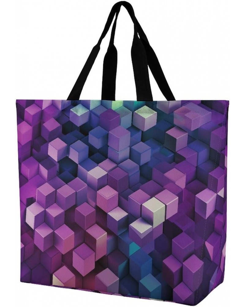 Shoulder Bag Casual Work Bag for Women Abstract Color Cubes Purple Large Capacity Bags for Shopping,Travel Beach Gym $9.22 Totes