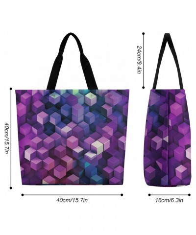 Shoulder Bag Casual Work Bag for Women Abstract Color Cubes Purple Large Capacity Bags for Shopping,Travel Beach Gym $9.22 Totes