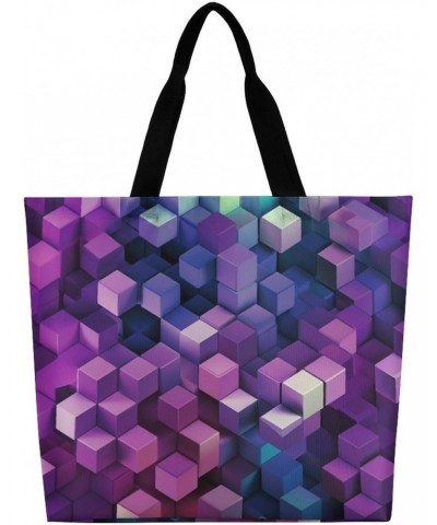 Shoulder Bag Casual Work Bag for Women Abstract Color Cubes Purple Large Capacity Bags for Shopping,Travel Beach Gym $9.22 Totes