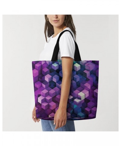 Shoulder Bag Casual Work Bag for Women Abstract Color Cubes Purple Large Capacity Bags for Shopping,Travel Beach Gym $9.22 Totes