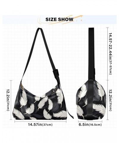 Feather White Black Crossbody Bag for Women Men with Adjustable Strap PU Leather Shoulder Hobo Purse Bag 20852277 $15.18 Shou...