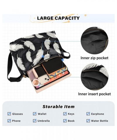 Feather White Black Crossbody Bag for Women Men with Adjustable Strap PU Leather Shoulder Hobo Purse Bag 20852277 $15.18 Shou...