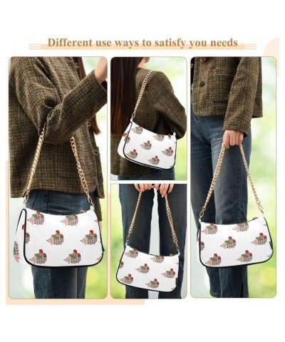 Hedgehog Mushroom Acorn Leaf Shoulder Bag for Women Clutch Shoulder Purse Chain Bag with Zipper Closure Women's Tote Hobo Han...