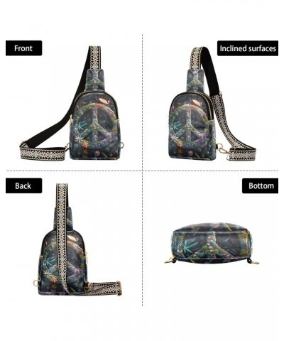 Women's Sling Bag Flower Peace Symbol Print with Adjustable Strap Zipper Closure, PU Leather Water Resistant Crossbody Bag Pu...