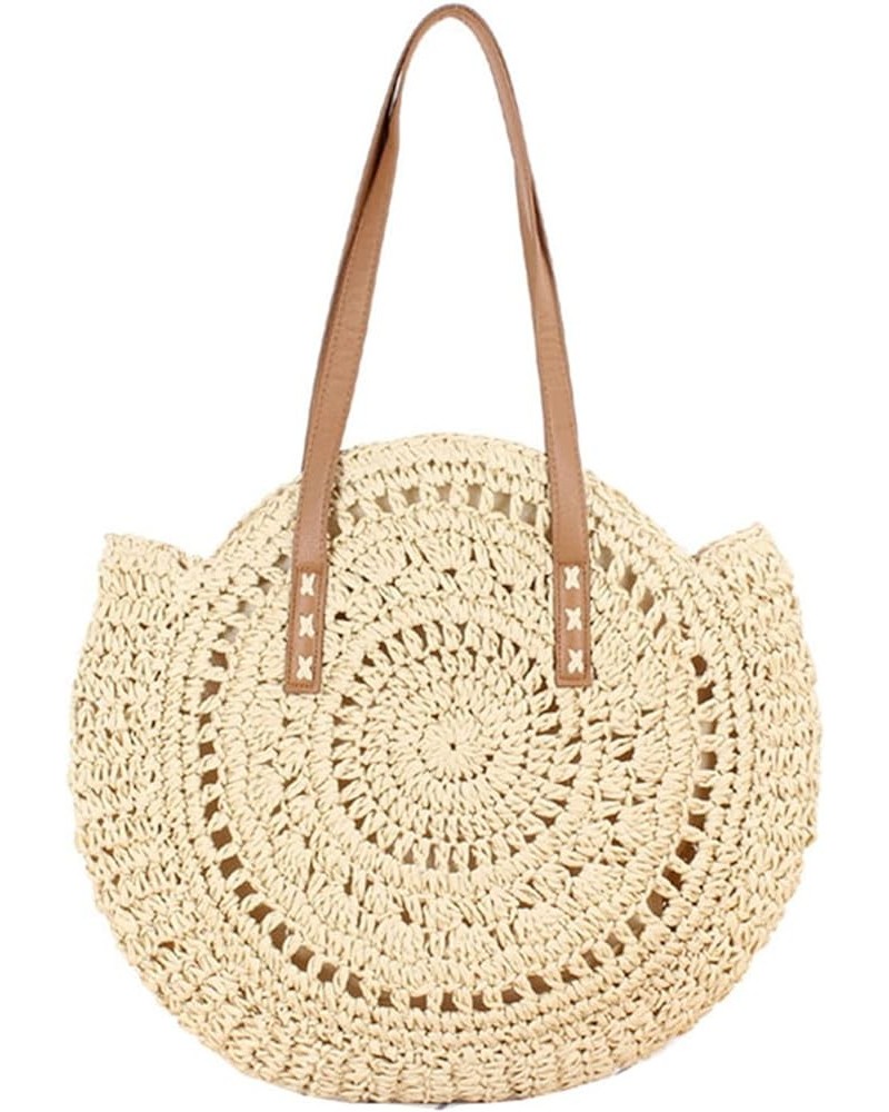 Women's Summer Straw Handbags Women Handwoven Round Straw Bags Summer Beach Tote Bag Woven Handle Shoulder Bag Beige C $21.23...