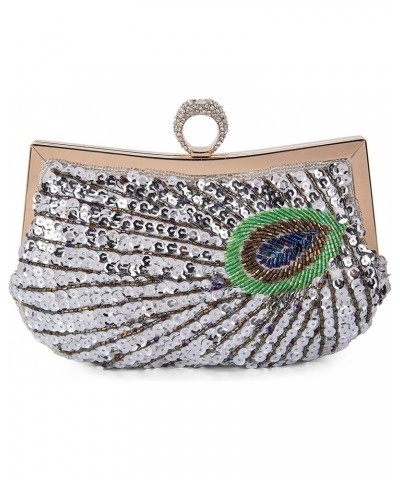 Women Full Shining Sequins Beaded Rhinestone Peacock Embroidery Clutch Purse Handbag Evening Bag $24.36 Evening Bags