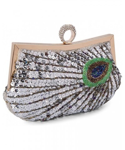 Women Full Shining Sequins Beaded Rhinestone Peacock Embroidery Clutch Purse Handbag Evening Bag $24.36 Evening Bags