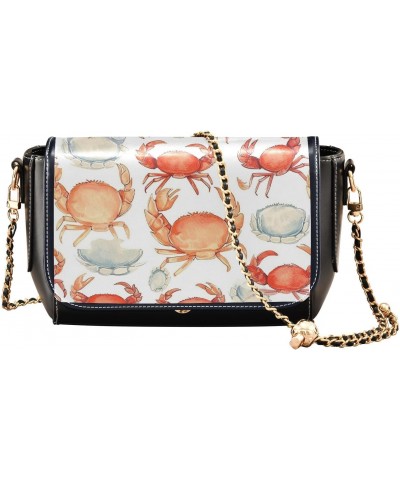 Crabs Pattern Stylish Leather Clamshell Crossbody Handbag with Detachable Adjustable shoulder strap $18.40 Crossbody Bags