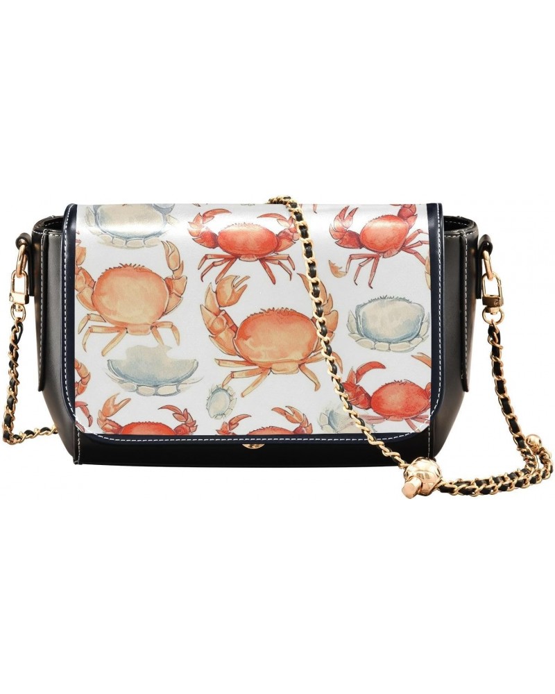 Crabs Pattern Stylish Leather Clamshell Crossbody Handbag with Detachable Adjustable shoulder strap $18.40 Crossbody Bags