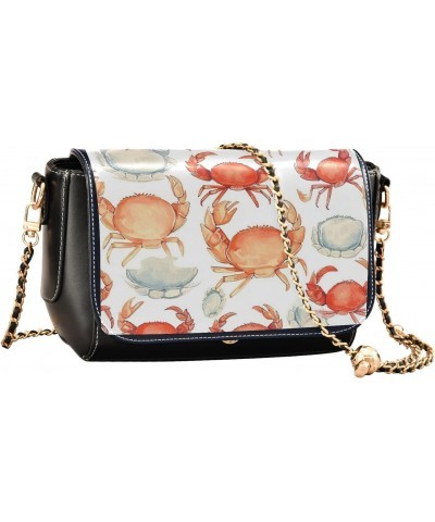 Crabs Pattern Stylish Leather Clamshell Crossbody Handbag with Detachable Adjustable shoulder strap $18.40 Crossbody Bags