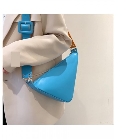 Solid Color Triangle PU Leather Shoulder Bag For Women Adjustable Shoulder Straps Female Crossbody Bag Blue $15.17 Shoulder Bags